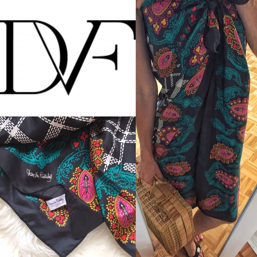 DVF 100% large square silk multicoloured scarf/wrap